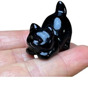 New! Natural Carved Cat Obsidian Stress Relieving Stone